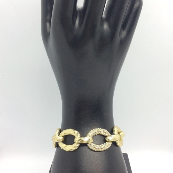 3/$30 GOLD TONE BRACELET RHINESTONE CHAIN LINK TEXTURED CHUNKY - Picture 13 of 14